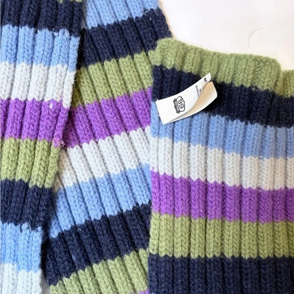 Y2k Route 66 wool blend long Striped Scarf - Blue, Green, Purple, navy a35 - Picture 3 of 8
